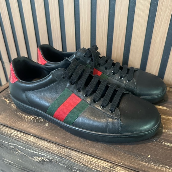 Black Gucci Ace Leather Trainers Men’s - Picture 1 of 9